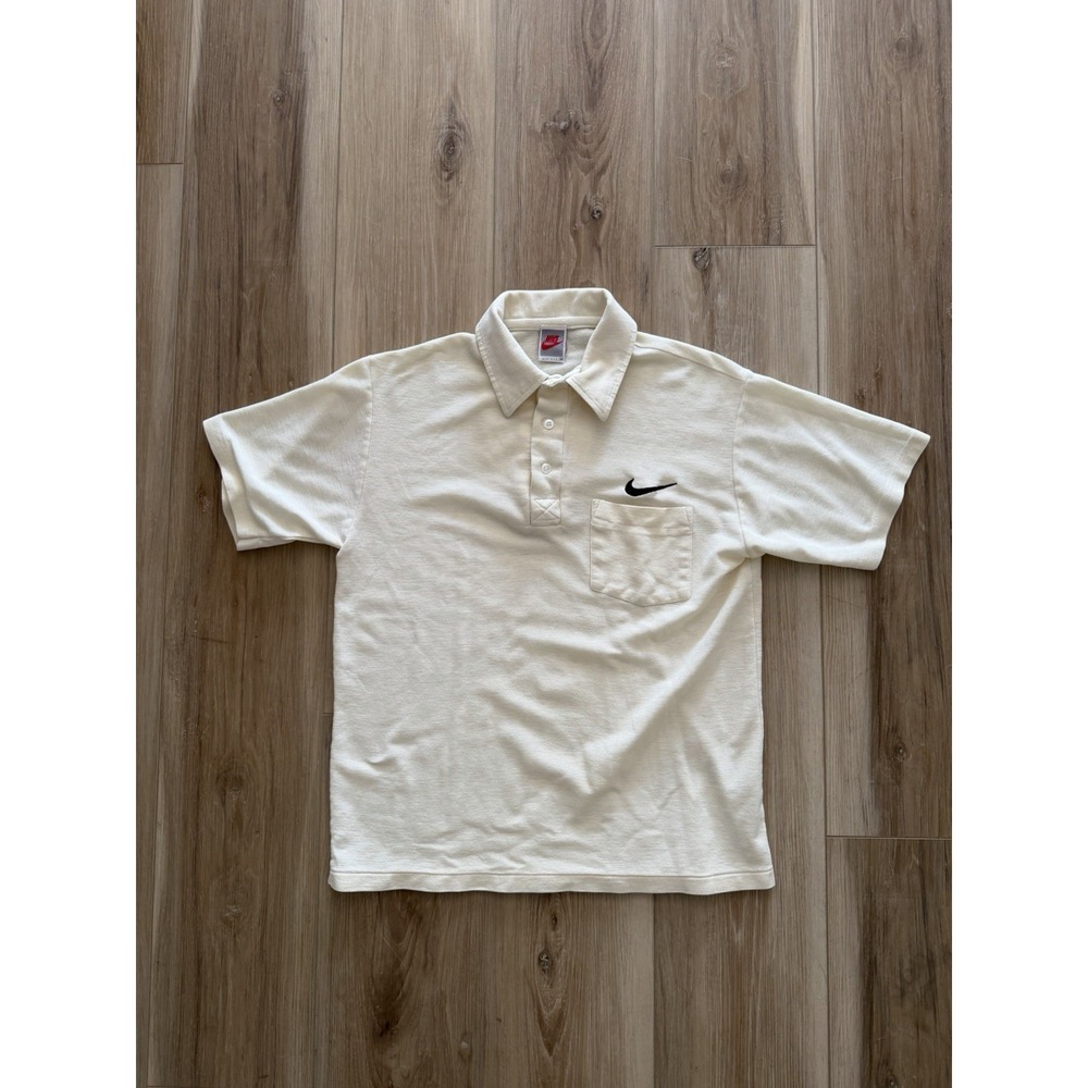 Vintage 80's Nike Polo Tennis Shirt Adult Beige Medium Made In USA (Fits Small)